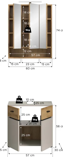 welltime Badmöbel-Set »VANN, 2-teilige moderne Badkombination, inkl. Beleuchtung« 1x Waschbeckenunterschrank, 1x Spiegelschrank inkl. Beleuchtung, 2 Stk. tlg.