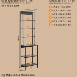 welltime Badregal »Lodi« 1 Stk. tlg. Hochregal mit Metallrahmen, 6 Böden - (B/T/H) 51/30/190 cm