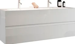 welltime Doppelwaschtisch »Start, Breite 120 cm, 2 bzw. 3 Schubkästen« Badmöbel, Soft-Close, Keramik-Einsatzbecken, Weiß Hochglanz Lack