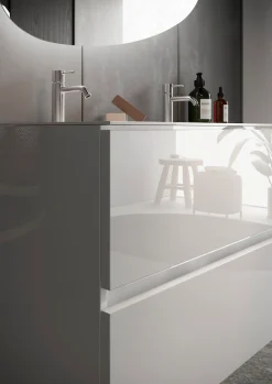 welltime Doppelwaschtisch »Start, Breite 120 cm, 2 bzw. 3 Schubkästen« Badmöbel, Soft-Close, Keramik-Einsatzbecken, Weiß Hochglanz Lack