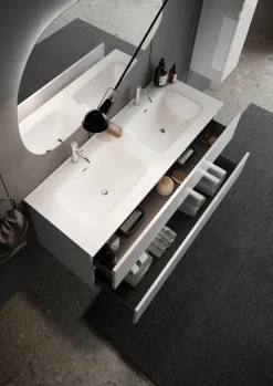 welltime Doppelwaschtisch »Start, Breite 120 cm, 2 bzw. 3 Schubkästen« Badmöbel, Soft-Close, Keramik-Einsatzbecken, Weiß Hochglanz Lack