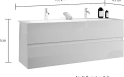 welltime Doppelwaschtisch »Start, Breite 120 cm, 2 bzw. 3 Schubkästen« Badmöbel, Soft-Close, Keramik-Einsatzbecken, Weiß Hochglanz Lack