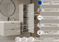 welltime Hängeschrank »FLOW CIRCLE rechts/links montierbar, Breite 35 cm, modernes Design« Schrank mit 3 Einlegeböden, Push-to-open-Function