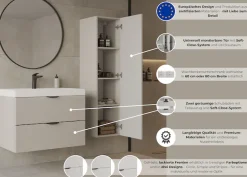 welltime Hängeschrank »FLOW SIMPLE rechts/links montierbar, Breite 35 cm, modernes Design« Schrank mit 3 Einlegeböden, Push-to-open-Function