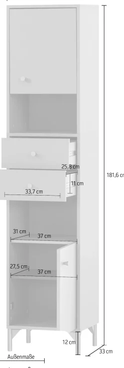welltime Hochschrank »Ando, Hochschrank, Made in Germany, B: 40,3 cm« Solide Verarbeitung - Dieses Produkt ist in Deutschland gefertigt