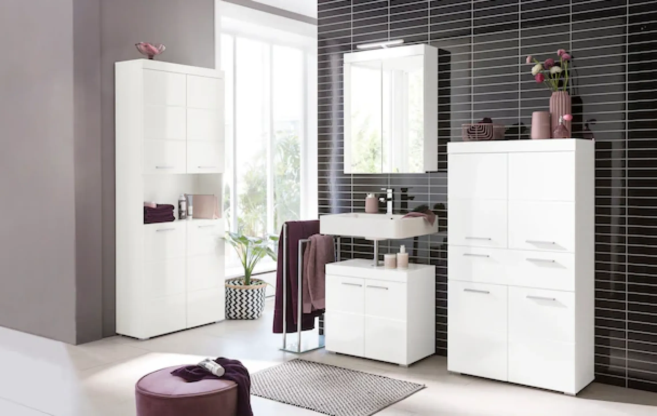 welltime Hochschrank »Avena« Badschrank 4-türig mit o. Fach und 4 Einlegeböden - B/T/H 73/31/190 cm