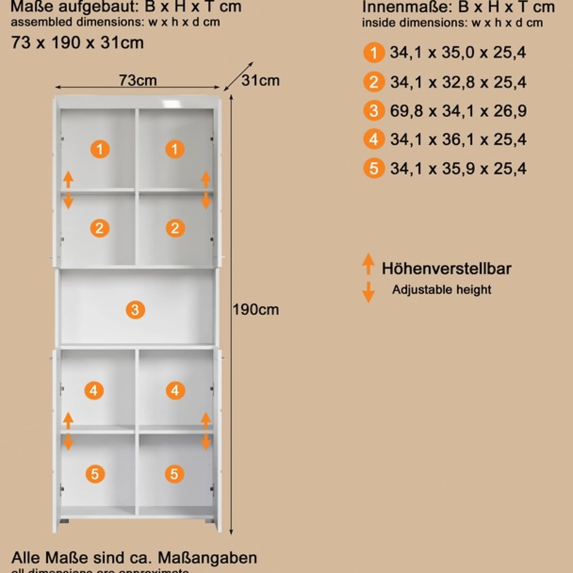 welltime Hochschrank »Avena« Badschrank 4-türig mit o. Fach und 4 Einlegeböden - B/T/H 73/31/190 cm