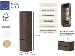 welltime Hochschrank »City, Badezimmerschrank, Badschrank, Badezimmermöbel« (B/T/H: 35/35/160 cm),Breite 35 cm, Höhe 160 cm, FSC® zertifiziert, made in EU