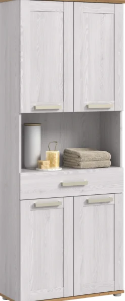 welltime Hochschrank »COSENZA, Höhe 187cm, 4 Türen, 1 Schubkasten, 1 offenes Fach« in Landhausoptik, mit weiteren Artikel der Serie kombinierbar, 1 Stk. tlg. Hochschrank, Bad, Badezimmerschrank