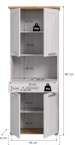 welltime Hochschrank »COSENZA, Höhe 187cm, 4 Türen, 1 Schubkasten, 1 offenes Fach« in Landhausoptik, mit weiteren Artikel der Serie kombinierbar, 1 Stk. tlg. Hochschrank, Bad, Badezimmerschrank
