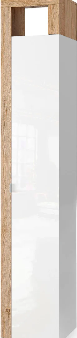 welltime Hochschrank »Hamburg Höhe 195 cm, Breite 35 cm, Badezimmerschrank mit 1 Tür,« dekorativer Rahmen, offenes Fach, Metallgriff, 5 Einlegeböden