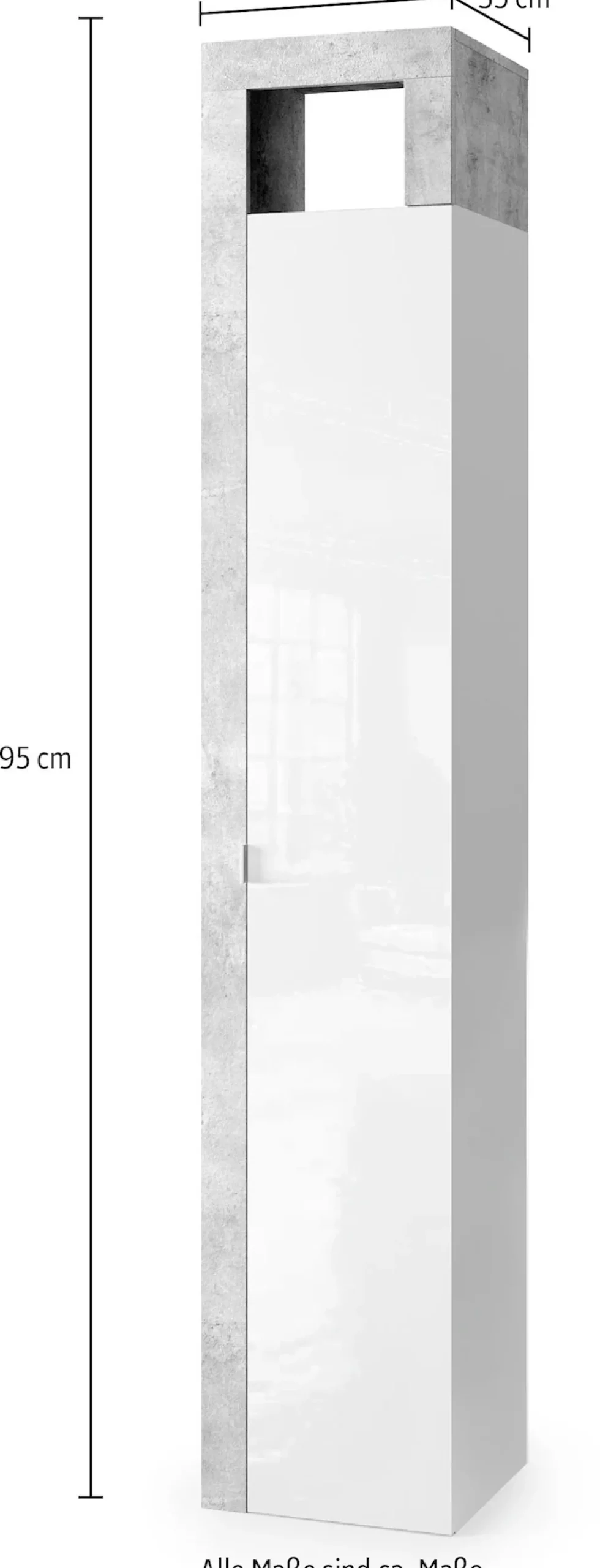 welltime Hochschrank »Hamburg Höhe 195 cm, Breite 35 cm, Badezimmerschrank mit 1 Tür,« dekorativer Rahmen, offenes Fach, Metallgriff, 5 Einlegeböden