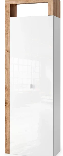 welltime Hochschrank »Hamburg Höhe 195 cm, Breite 64 cm, Badezimmerschrank mit 2 Türen,« dekorativer Rahmen, offenes Fach, Metallgriff, viel Stauraum