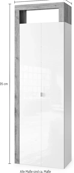 welltime Hochschrank »Hamburg Höhe 195 cm, Breite 64 cm, Badezimmerschrank mit 2 Türen,« dekorativer Rahmen, offenes Fach, Metallgriff, viel Stauraum