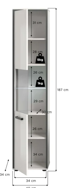 welltime Hochschrank »KAJO, hochglanz Front, inkl. Beleuchtung, Glastür, 6 Fächer« 2 Stk. tlg. Badschrank, Hochschrank, Bad, Badezimmer