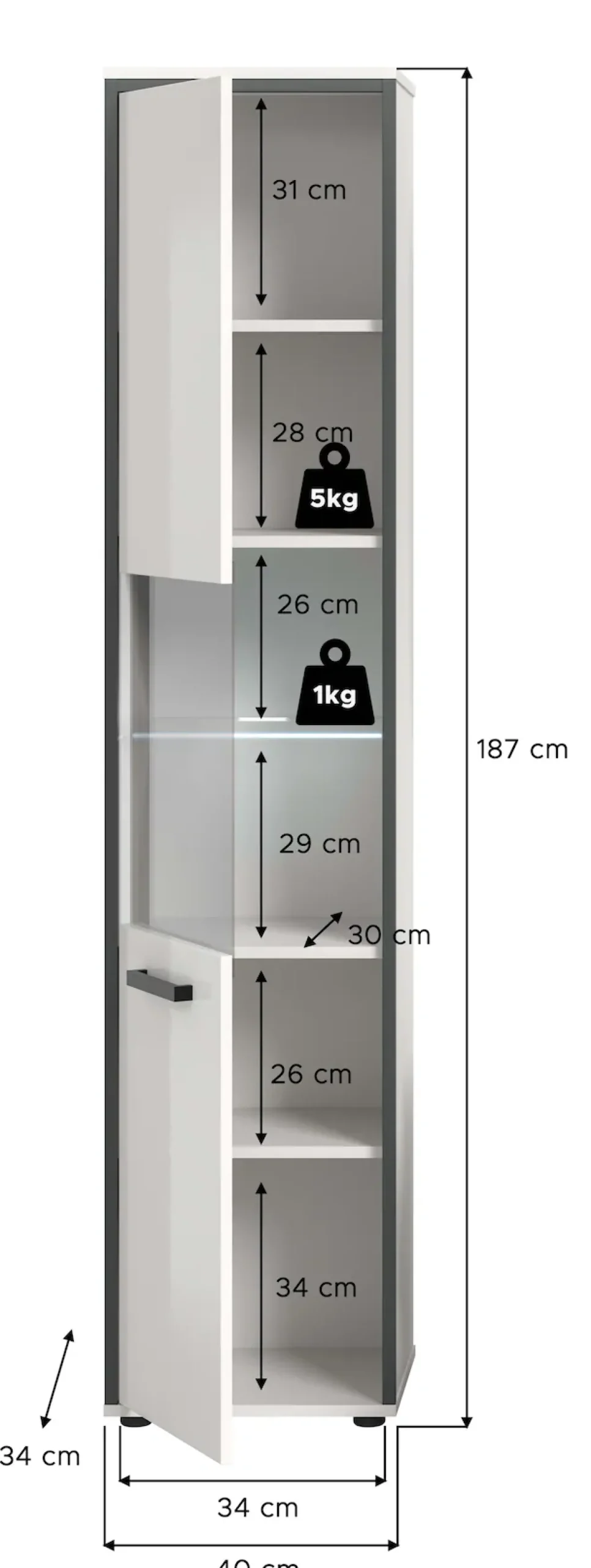 welltime Hochschrank »KAJO, hochglanz Front, inkl. Beleuchtung, Glastür, 6 Fächer« 2 Stk. tlg. Badschrank, Hochschrank, Bad, Badezimmer