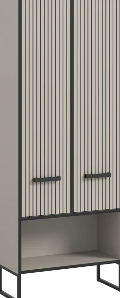 welltime Hochschrank »LOCRI, Höhe 159 cm, 2 Türen, 6 Einlegeböden, 1 offenes Fach« industrial Look mit Rillenoptik & Metall Kufen, 1 Stk. tlg. variable Einlegeböden, modernes Design, Badschrank, Bad