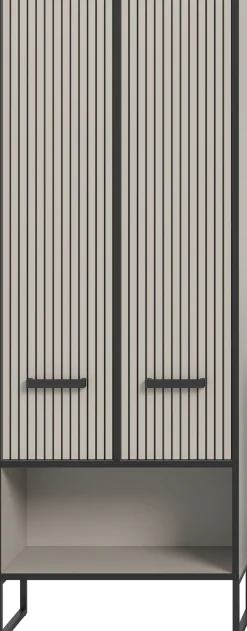 welltime Hochschrank »LOCRI, Höhe 159 cm, 2 Türen, 6 Einlegeböden, 1 offenes Fach« industrial Look mit Rillenoptik & Metall Kufen, 1 Stk. tlg. variable Einlegeböden, modernes Design, Badschrank, Bad