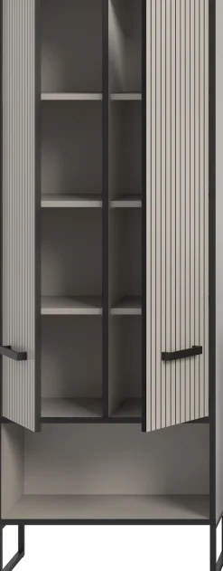welltime Hochschrank »LOCRI, Höhe 159 cm, 2 Türen, 6 Einlegeböden, 1 offenes Fach« industrial Look mit Rillenoptik & Metall Kufen, 1 Stk. tlg. variable Einlegeböden, modernes Design, Badschrank, Bad
