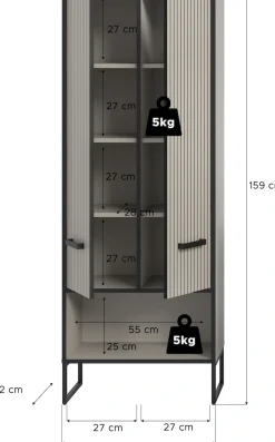 welltime Hochschrank »LOCRI, Höhe 159 cm, 2 Türen, 6 Einlegeböden, 1 offenes Fach« industrial Look mit Rillenoptik & Metall Kufen, 1 Stk. tlg. variable Einlegeböden, modernes Design, Badschrank, Bad