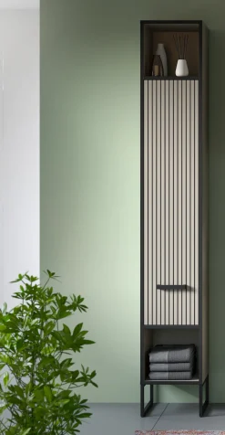 welltime Hochschrank »Locri, Höhe 192 cm, Rillenoptik, Metall Kufen« 1 Stk. tlg. Türanschlag wechselbar, modernes Design, Badschrank, Bad
