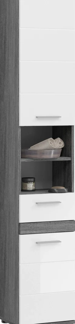 welltime Hochschrank »LUCCA, Breite 35cm, 2 Türen, 1 Schubkasten, 2 Fächer« MDF-Front, Türanschlag wechselbar, Badmöbel, Badschrank, Badezimmer