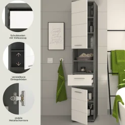 welltime Hochschrank »LUCCA, Breite 35cm, 2 Türen, 1 Schubkasten, 2 Fächer« MDF-Front, Türanschlag wechselbar, Badmöbel, Badschrank, Badezimmer