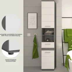 welltime Hochschrank »LUCCA, Breite 35cm, 2 Türen, 1 Schubkasten, 2 Fächer« MDF-Front, Türanschlag wechselbar, Badmöbel, Badschrank, Badezimmer