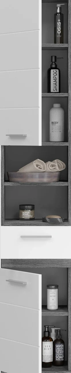 welltime Hochschrank »LUCCA, Breite 35cm, 2 Türen, 1 Schubkasten, 2 Fächer« MDF-Front, Türanschlag wechselbar, Badmöbel, Badschrank, Badezimmer