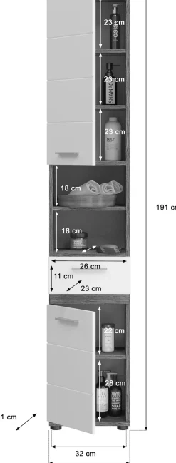 welltime Hochschrank »LUCCA, Breite 35cm, 2 Türen, 1 Schubkasten, 2 Fächer« MDF-Front, Türanschlag wechselbar, Badmöbel, Badschrank, Badezimmer
