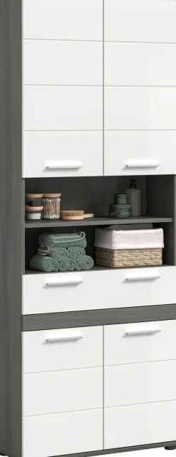 welltime Hochschrank »LUCCA, Breite 70cm, 4 Türen, 1 Schubkasten, 7 Fächer« Badschrank, Badmöbel, Badezimmer, Universalschrank, Mehrzweckschrank