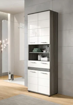 welltime Hochschrank »LUCCA, Breite 70cm, 4 Türen, 1 Schubkasten, 7 Fächer« Badschrank, Badmöbel, Badezimmer, Universalschrank, Mehrzweckschrank