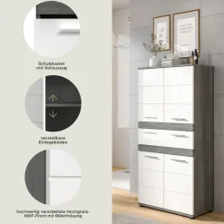 welltime Hochschrank »LUCCA, Höhe 137cm, 4 Türen, 1 Schubkasten, 4 Fächer« Badschrank, Badmöbel, Badezimmer, Universalschrank, Mehrzweckschrank