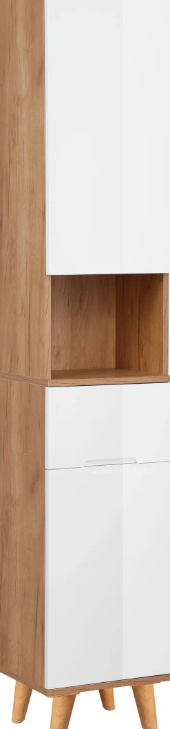 welltime Hochschrank »Lund Badschrank skandinavisches Design mit viel Stauraum« Badmöbel, 2 Türen und 1 Schublade, Breite 35cm