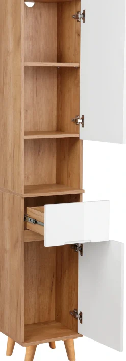 welltime Hochschrank »Lund Badschrank skandinavisches Design mit viel Stauraum« Badmöbel, 2 Türen und 1 Schublade, Breite 35cm