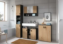 welltime Hochschrank »MANI, Höhe: 192 cm, Paneeloptik, 2 offene Fächer, 2 Türen« 1 Stk. tlg. Hochschrank, Bad-Schrank, Badezimmerschrank, Bad, Badezimmer