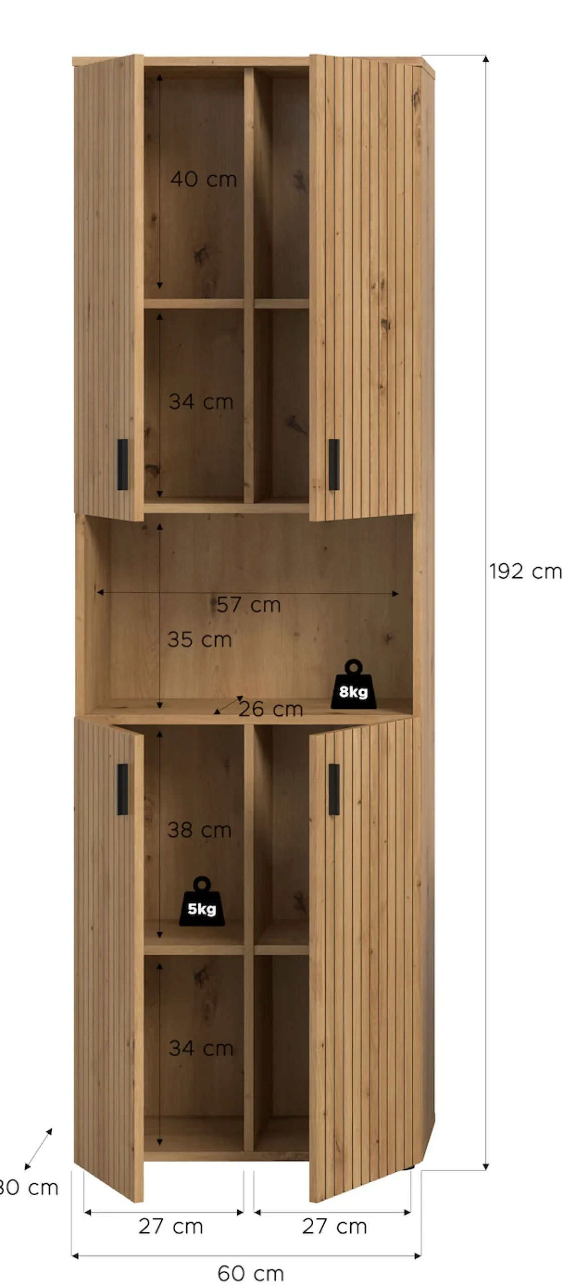 welltime Hochschrank »MANI, Höhe: 192 cm, Paneeloptik, 1 offenes Fach, 8 Fächer« Hochschrank, Bad-Hochschrank, Bad-Schrank, Bad, Badezimmer