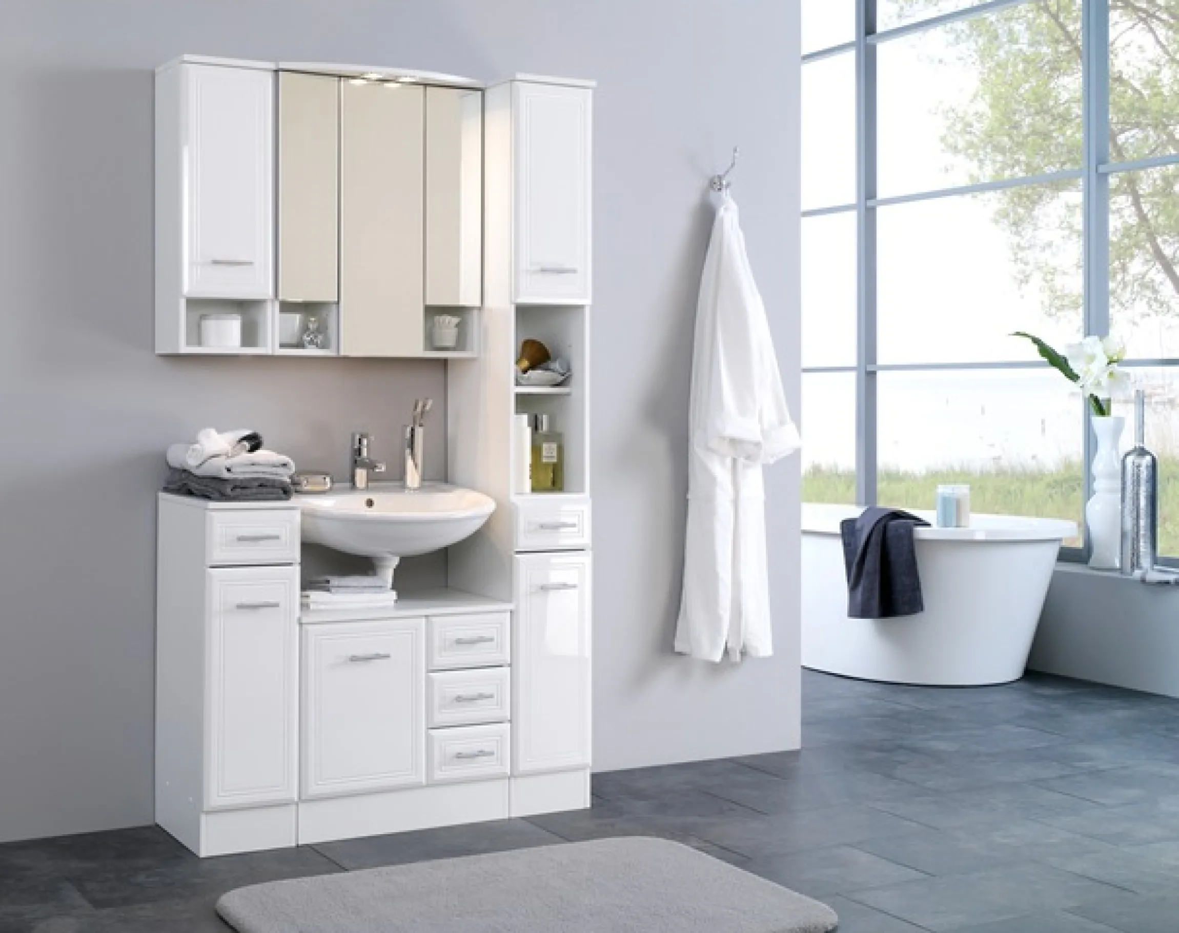 welltime Hochschrank »Neapel« Breite 25 cm, mit Hochglanzfronten und eleganter Fräsung