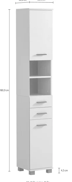 welltime Hochschrank »Palermo, Breite 30 cm« Wechselbarer Türanschlag, Metallbeschläge
