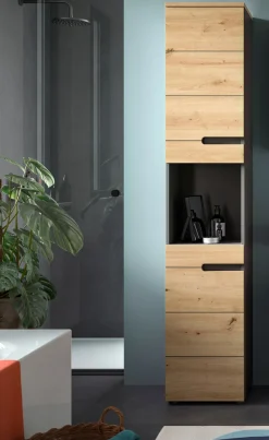 welltime Hochschrank »REHAT, Türen mit Soft-Close, eingefasste Griffaussparung in der Front« BxHxT: 38x193x34 cm, 2 Türen, 5 Fächer