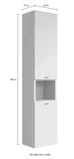 welltime Hochschrank »San Pedro« 1 Stk. tlg. Badezimmerschrank mit Soft-Close-Funktion - Maße (B/T/H) 40/31/186 cm