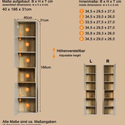 welltime Hochschrank »San Pedro« 1 Stk. tlg. Badezimmerschrank mit Soft-Close-Funktion - Maße (B/T/H) 40/31/186 cm