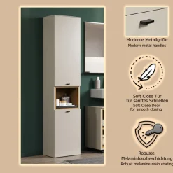 welltime Hochschrank »San Pedro« 1 Stk. tlg. Badezimmerschrank mit Soft-Close-Funktion - Maße (B/T/H) 40/31/186 cm
