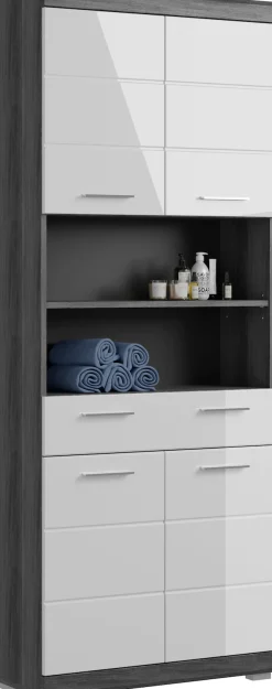welltime Hochschrank »SIENA, Breite 74cm, 4 Türen, 1 Schubkasten, 2 offene Fächer, MDF-Front« TOPSELLER!,in verschiedenen Farben erhältlich, Badmöbel, Badschrank, Schrank, Bad
