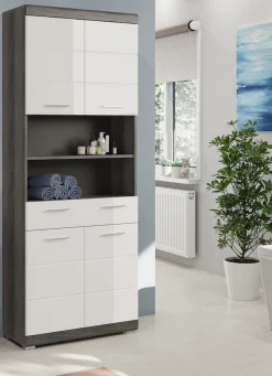 welltime Hochschrank »SIENA, Breite 74cm, 4 Türen, 1 Schubkasten, 2 offene Fächer, MDF-Front« TOPSELLER!,in verschiedenen Farben erhältlich, Badmöbel, Badschrank, Schrank, Bad