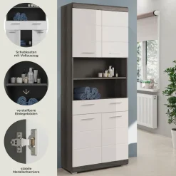 welltime Hochschrank »SIENA, Breite 74cm, 4 Türen, 1 Schubkasten, 2 offene Fächer, MDF-Front« TOPSELLER!,in verschiedenen Farben erhältlich, Badmöbel, Badschrank, Schrank, Bad