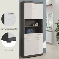 welltime Hochschrank »SIENA, Breite 74cm, 4 Türen, 1 Schubkasten, 2 offene Fächer, MDF-Front« TOPSELLER!,in verschiedenen Farben erhältlich, Badmöbel, Badschrank, Schrank, Bad