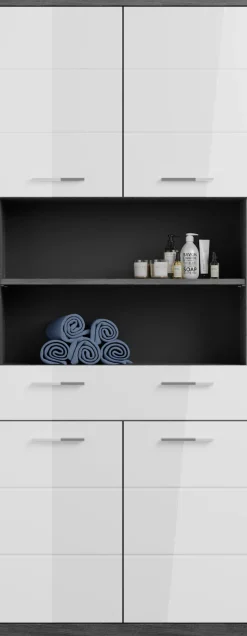 welltime Hochschrank »SIENA, Breite 74cm, 4 Türen, 1 Schubkasten, 2 offene Fächer, MDF-Front« TOPSELLER!,in verschiedenen Farben erhältlich, Badmöbel, Badschrank, Schrank, Bad