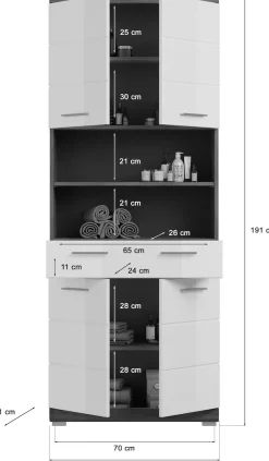 welltime Hochschrank »SIENA, Breite 74cm, 4 Türen, 1 Schubkasten, 2 offene Fächer, MDF-Front« TOPSELLER!,in verschiedenen Farben erhältlich, Badmöbel, Badschrank, Schrank, Bad
