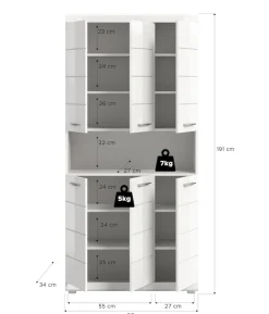welltime Hochschrank »SIENA, Höhe 191cm, 6 Türen, 1 offenes Fach, 8 Einlegeböden, MDF-Front« TOPSELLER! Viel Stauraum,Badmöbel, Badschrank, Badezimmer, Mehrzweckschrank, Universalschrank